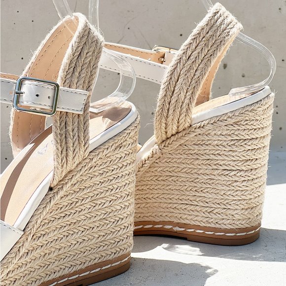 NEW Crisscross Strap Espadrille Natural Straw Jute Platform Wedges Sandals BONE - Picture 5 of 16